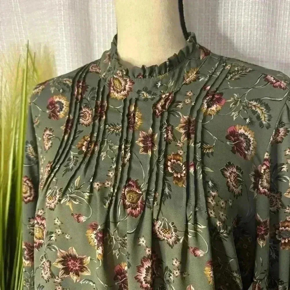 Joie Women’s L Floral Long Sleeve Mock Neck Blouse Modest Business Casual Tunic - Picture 2 of 12